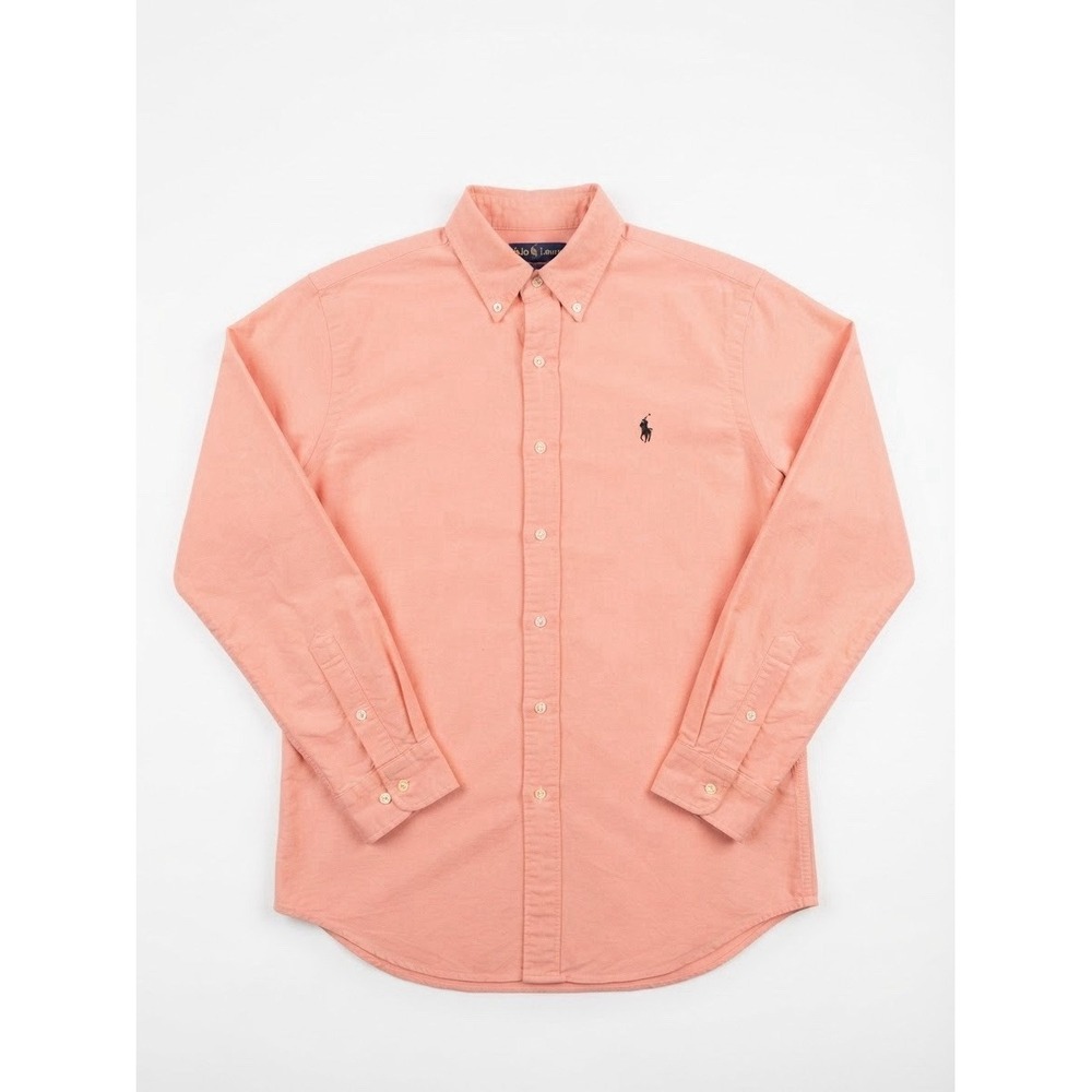 Ralph Lauren Mens Button Down Shirt Medium Peach Pink Custom Fit Oxford Cotton